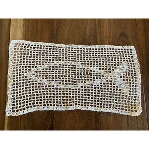Vintage Doily Hand Crocheted Filet Fish Ecru